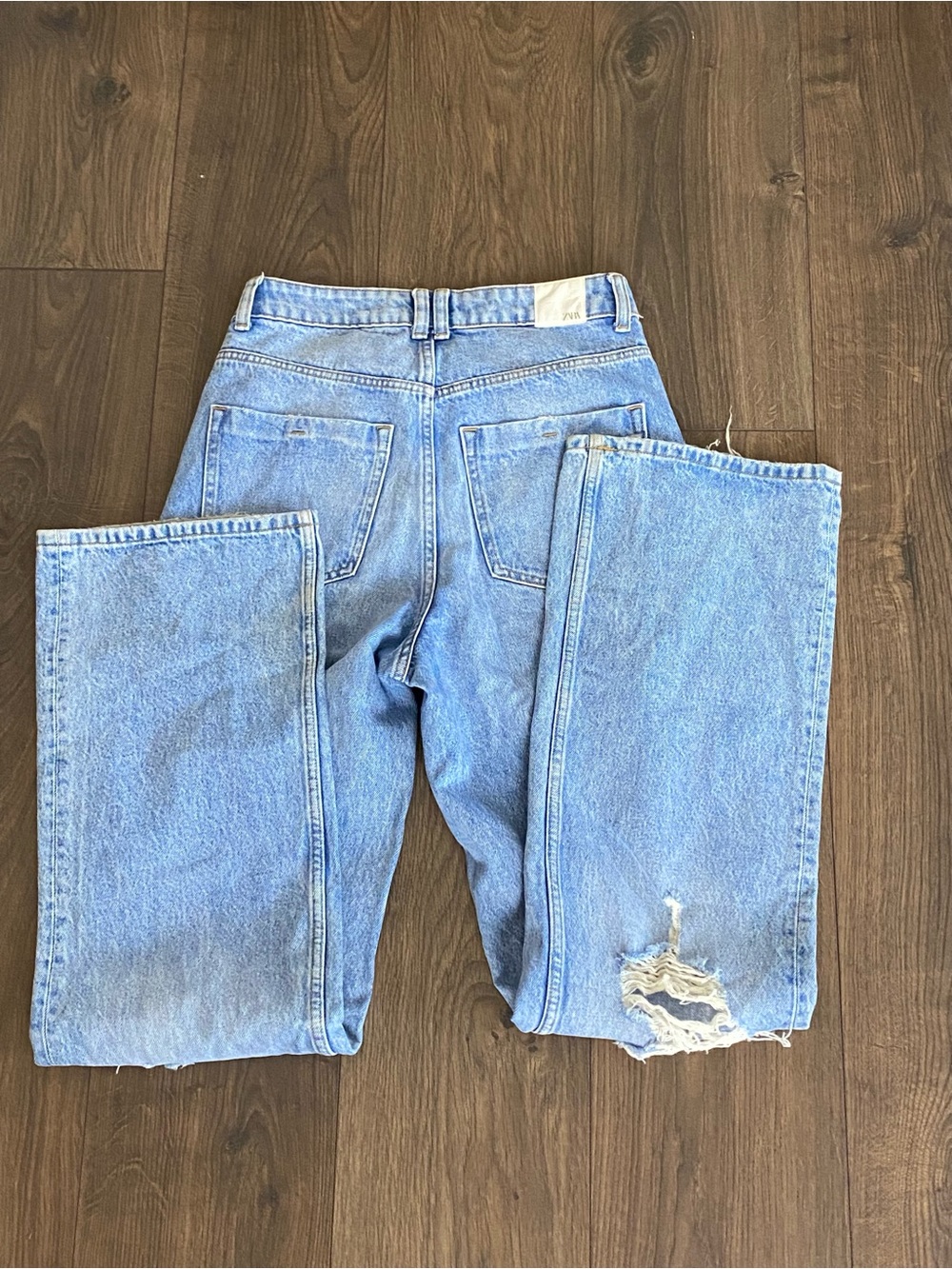 Zara Blue Straight Leg Jeans with Knee Rips - Picture 7 of 7